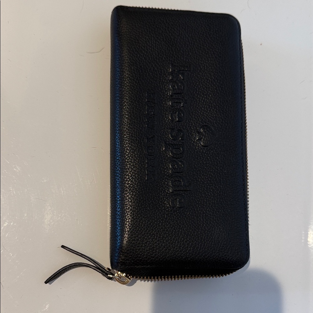Kate Spade Black Pebbled Leather Zip Wallet